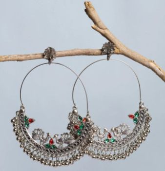 Oxidized Silver Designer Chandbali Women Earrings