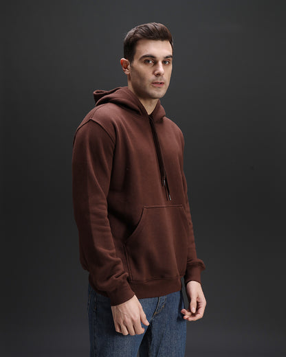 Mens Cannac Coffee Brown Plain Oversized Hoodie