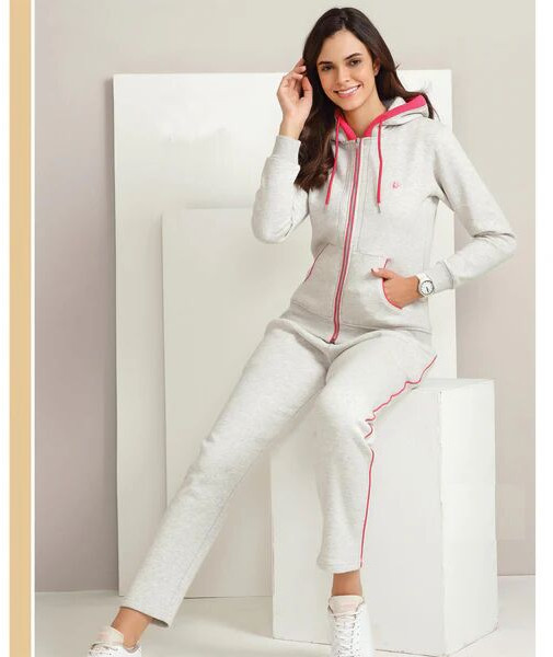 Kayal White Track Suit With Pink Stripes