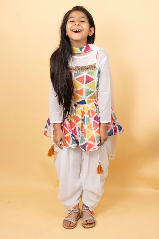 Multi-color Girls Dhoti Set