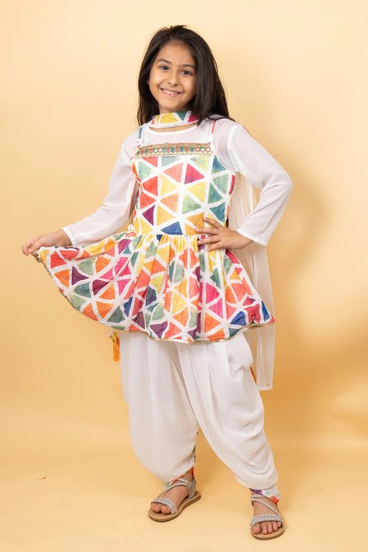 Multi-color Girls Dhoti Set