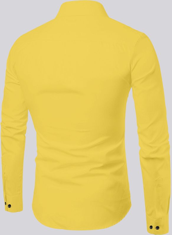 Mens Printed Cotton Yellow Shirt