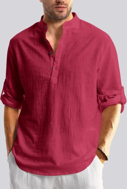 Mens Burgundy Cotton Short Kurta Shirt