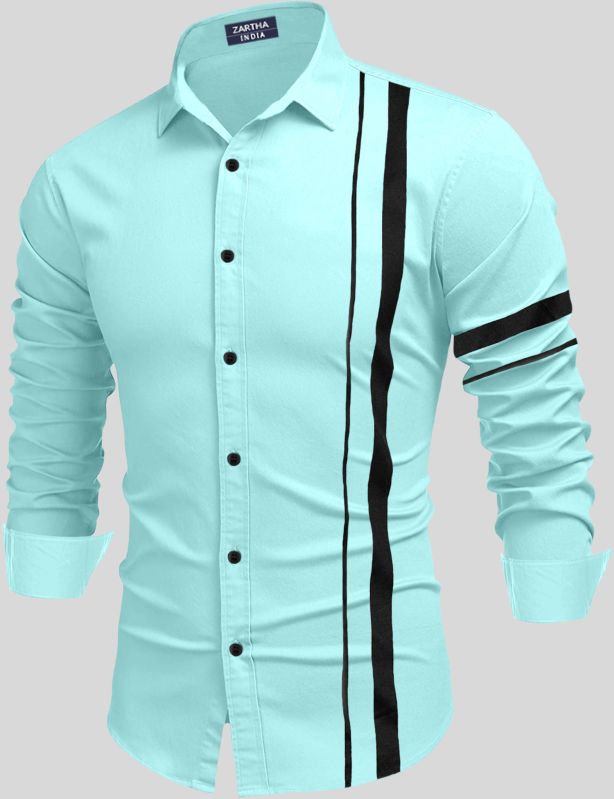 Mens Cotton Black One Striped Ocean Green Shirt