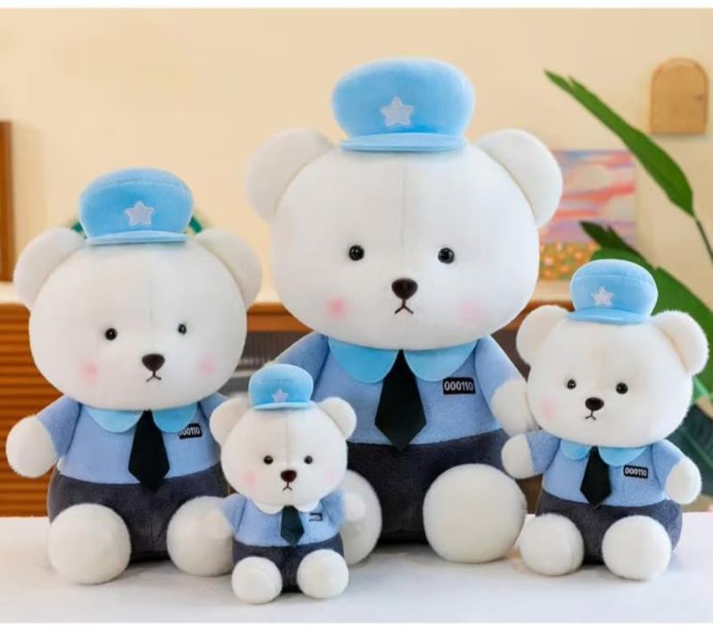 Blue and White Cotton Teddy Bear Toy With Cap