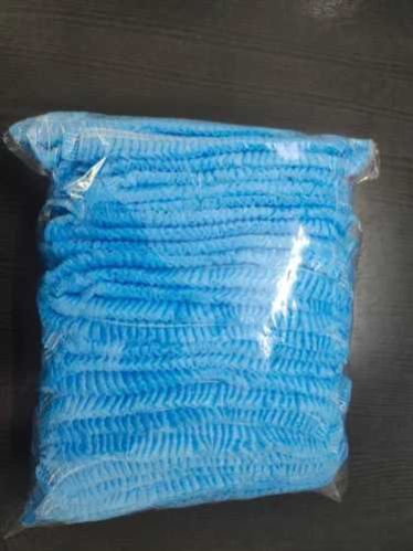 Blue 12 Gsm PP Spun Bond Non-woven Disposable Bouffant Cap