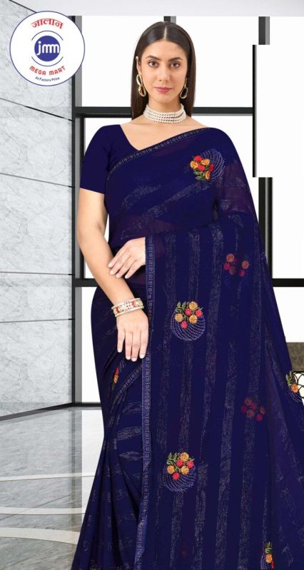 Ladies Navy Blue Printed Saree