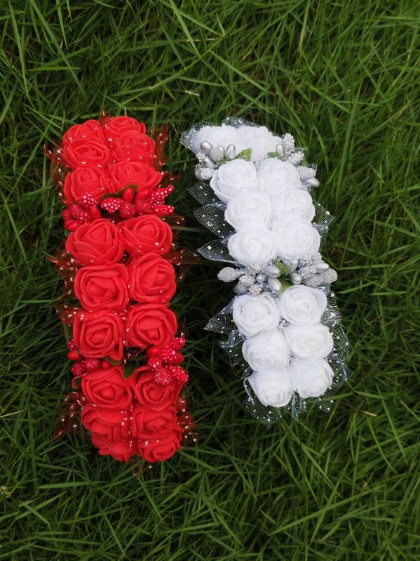 Artificial Small Rose Flower Hair Bow (Red and White)