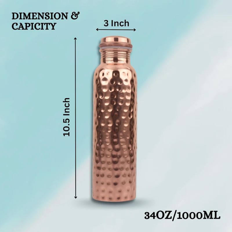 Water Bottle (34oz/1000ml) Handcrafted Ayurvedic 100% Pure Copper Water Bottle For Drinking | Heavy