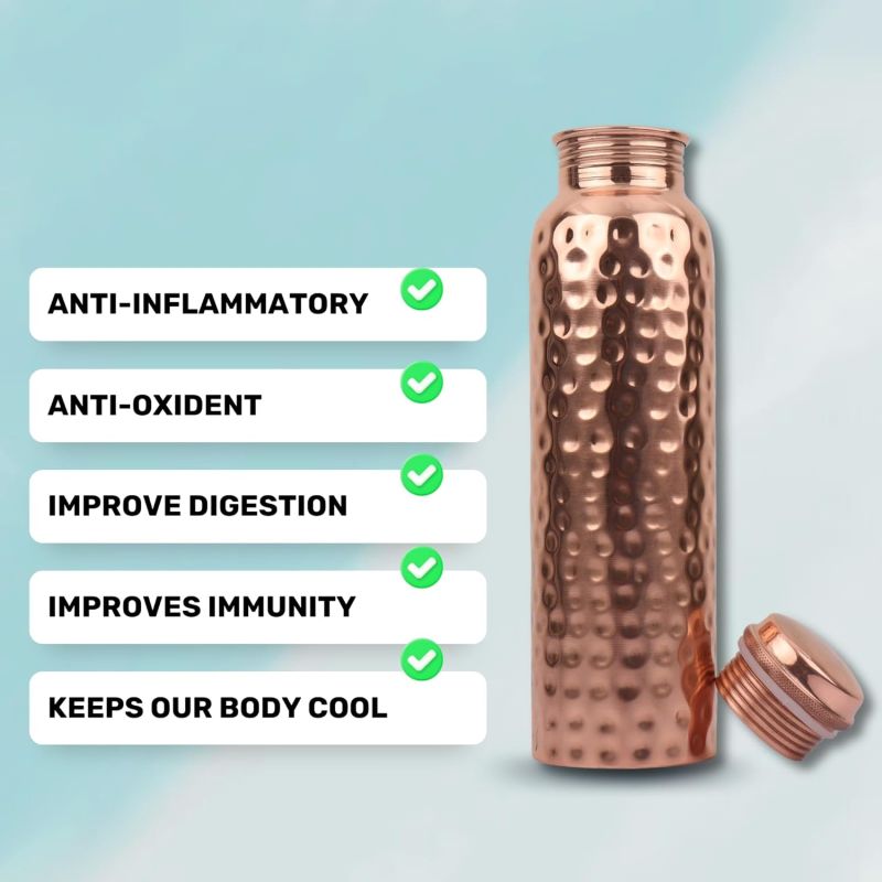 Water Bottle (34oz/1000ml) Handcrafted Ayurvedic 100% Pure Copper Water Bottle For Drinking | Heavy