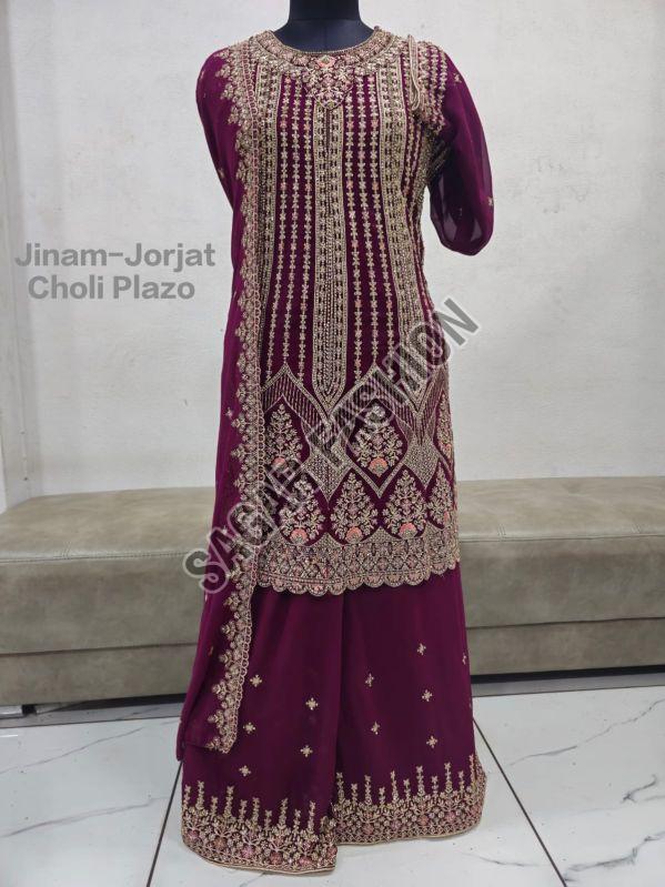 Ladies Boat Neck Sharara Suit With Dupatta