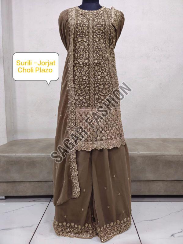 Ladies Brown Sharara Suit With Dupatta