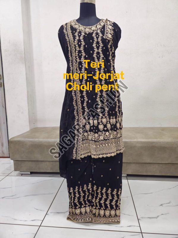 Ladies Dark Blue Palazzo Suit With Dupatta