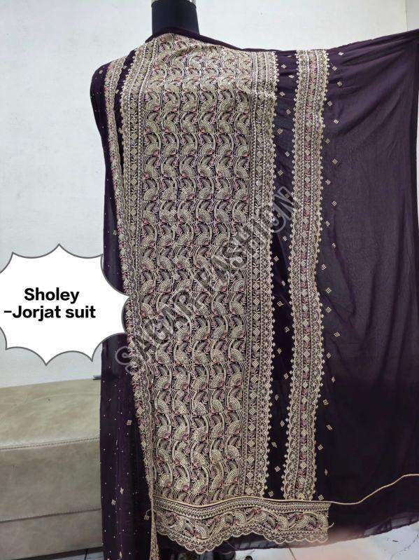 Ladies Dark Purple Unstitched Sharara Suit With Dupatta
