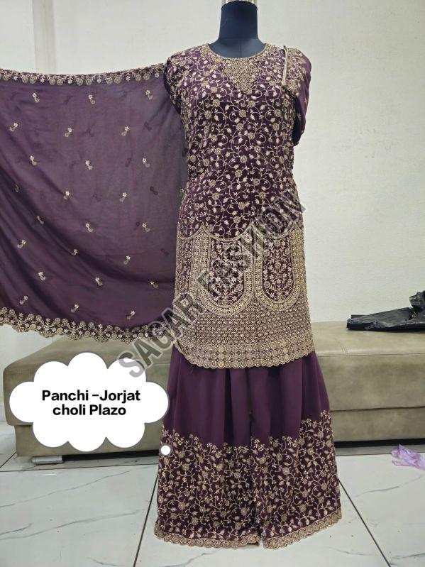 Ladies Georgette Purple Sharara Suit With Dupatta