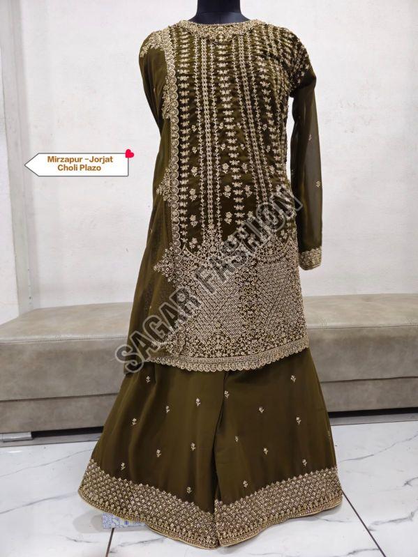 Ladies Olive Green Sharara Suit With Dupatta