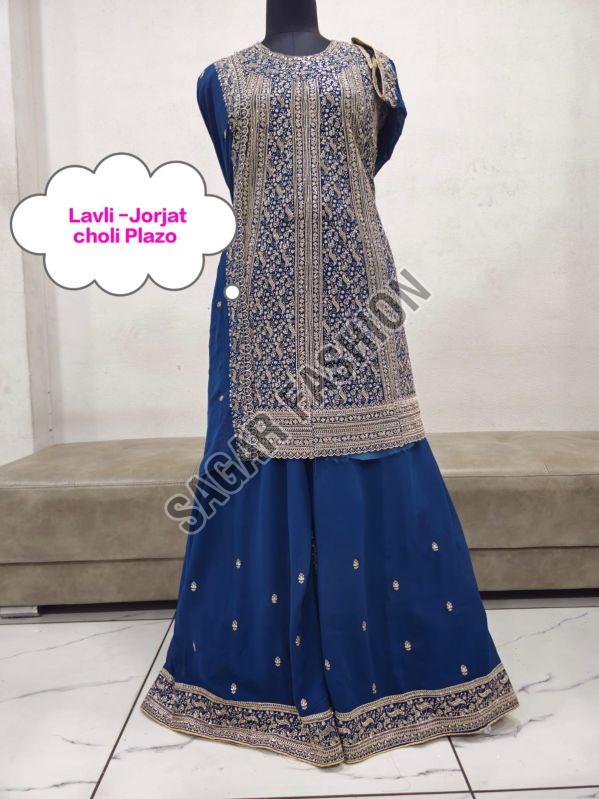 Ladies Royal Blue Sharara Suit With Dupatta