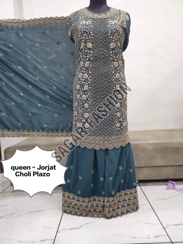 Ladies Turquoise Green Sharara Suit With Dupatta