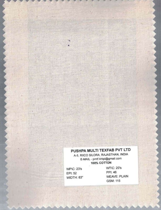 115 GSM 63 Inch Plain Cotton Fabric