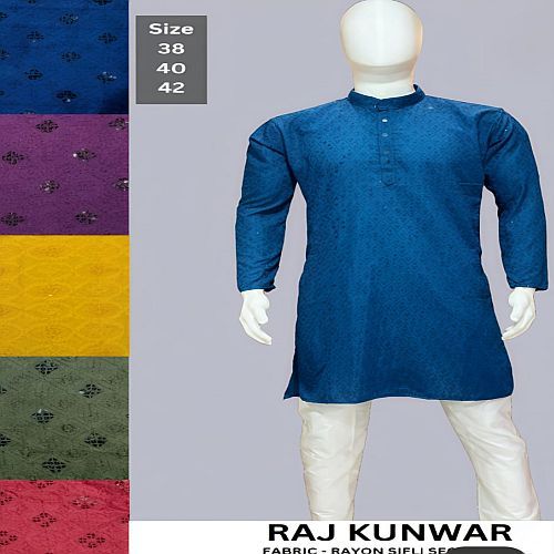 Mens Blue Rayon Kurta Pajama Set