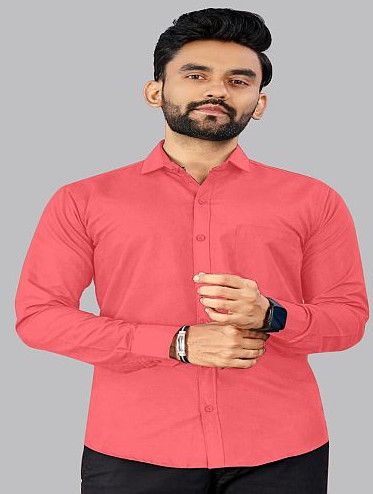 Mens Light Red Cotton Full Sleeve Shirt