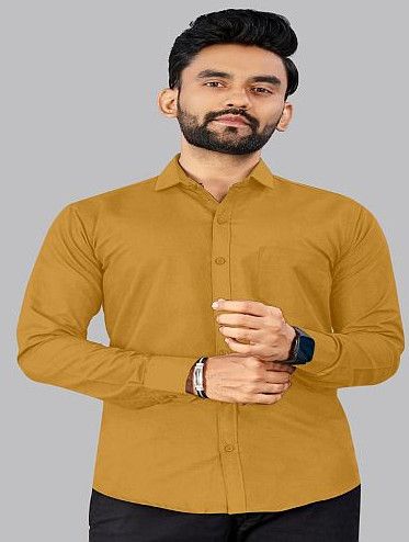 Mens Plain Mustard Cotton Full Sleeve Shirt