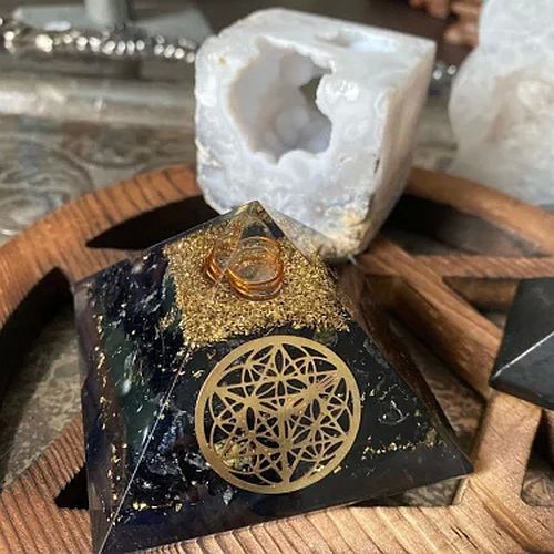 Black Tourmaline Shree Yantra Orgone Pyramid