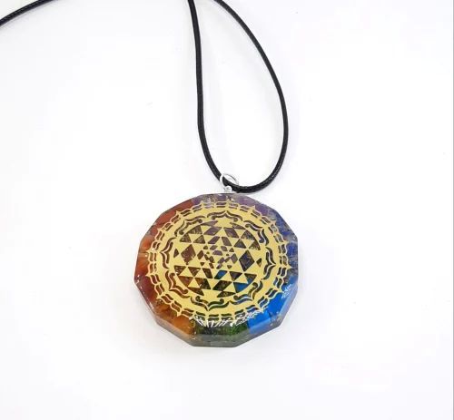 Gemstone Polished Round Seven Chakra Healing Pendant