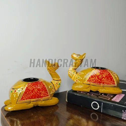 Camel Shape Decorative Wooden Candle Stand, Color : Brown