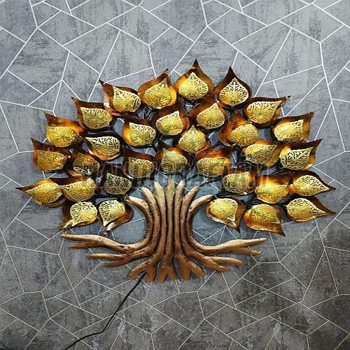 Polished Decorative Iron Tree Wall Hanging, Color : Golden, Brown
