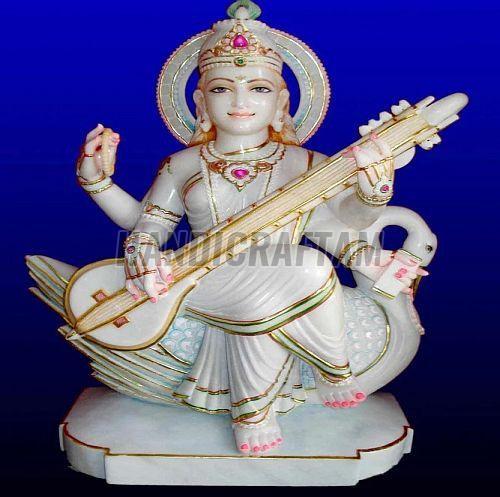 Marble Saraswati Mata Statue, Color : Multicolor for Worship, Temple