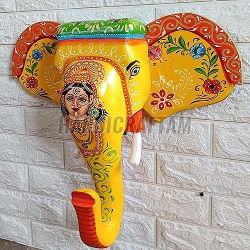 Wooden Hand Painted Elephant Head Medium