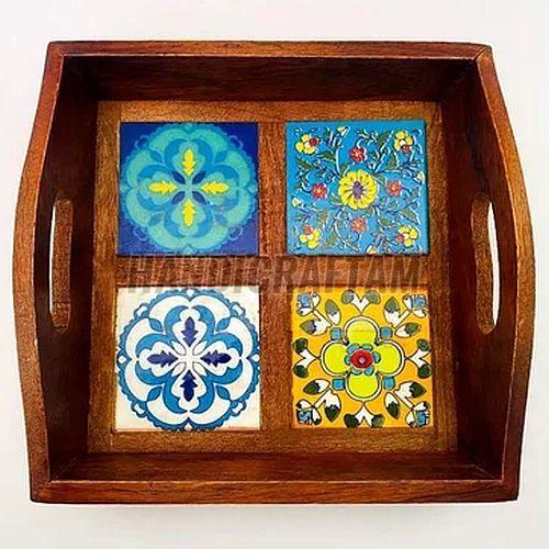 Wooden Handicraft Serving Tray, Shape : Rectangular