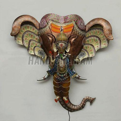 Wrought Iron Ganesha Face Wall Hanging, Size (Inches) : 16 Inches