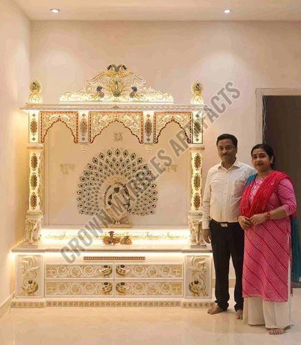 Natural White Stone Crafts Marble Pooja Temple