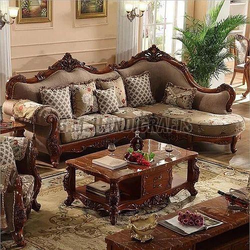 Brown Modern L Shape Wooden Sofa Set