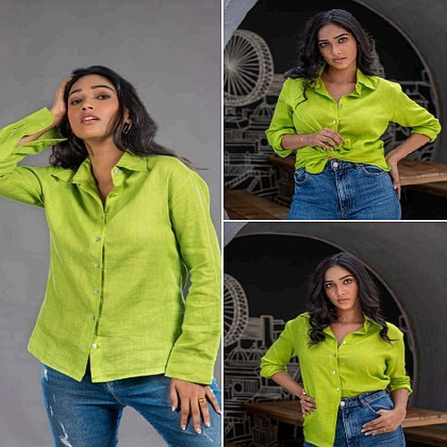 Ladies Green Linen Tokyo Shirt, Sleeve Type : Full Sleeves