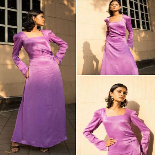 Viscose Satin Plain Pink Full Sleeve Maxi Dress
