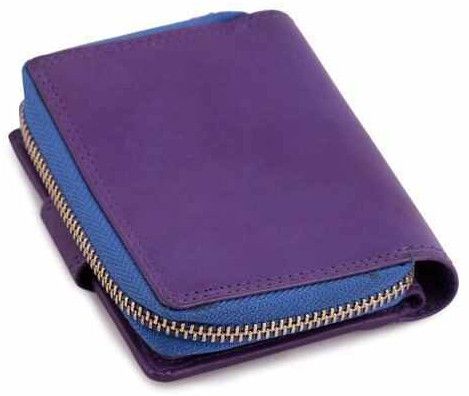 Purple Glossy Finish Leather Wallet, Closure Type : Zipper