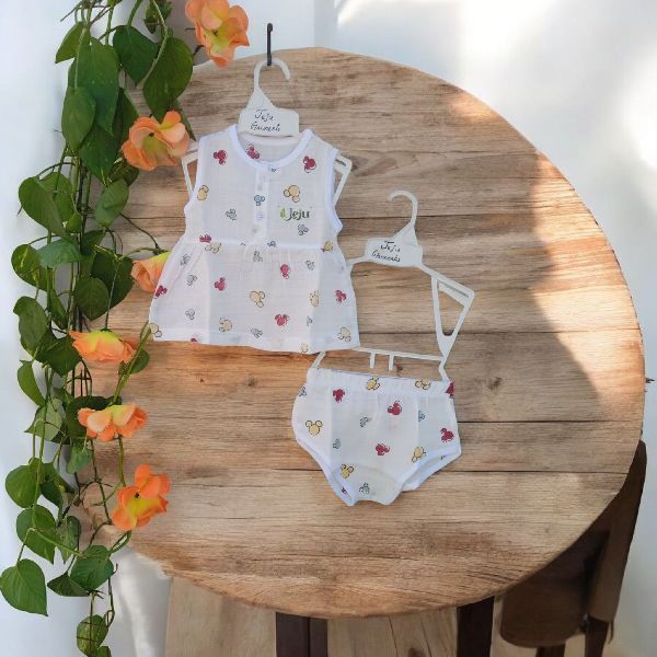 Newborn Muslin Cotton Matching Bloomers Sleeveless Frock