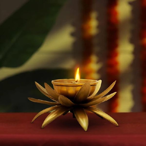 Polished Brass Lotus Diya, Brand Name : Giri One Size