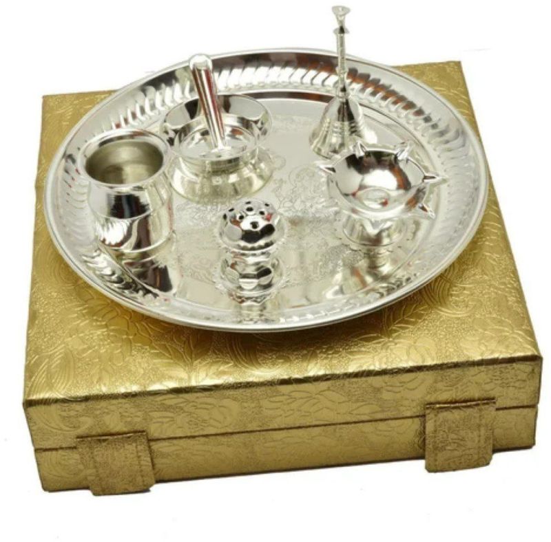 Brass Silver Plated Pooja Thali