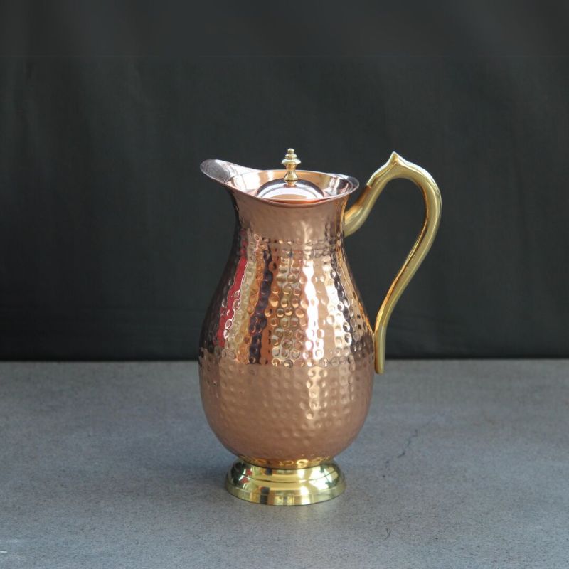 Copper Hammered Jug with Brass Handle