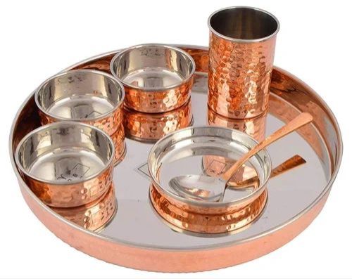 Copper Hammered Steel Thali Set