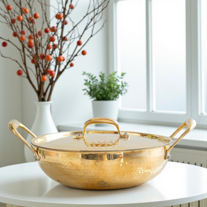 Pure Brass Hammered Kadhai With Lid
