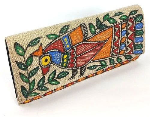 Hand Painted Jute Clutch Bag, Color : Multicolor