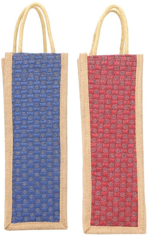 Rope Handle Printed Jute Water Bottle Bag