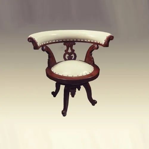 Solid Hardwood White Nailhead Curved Back Vintage Chair