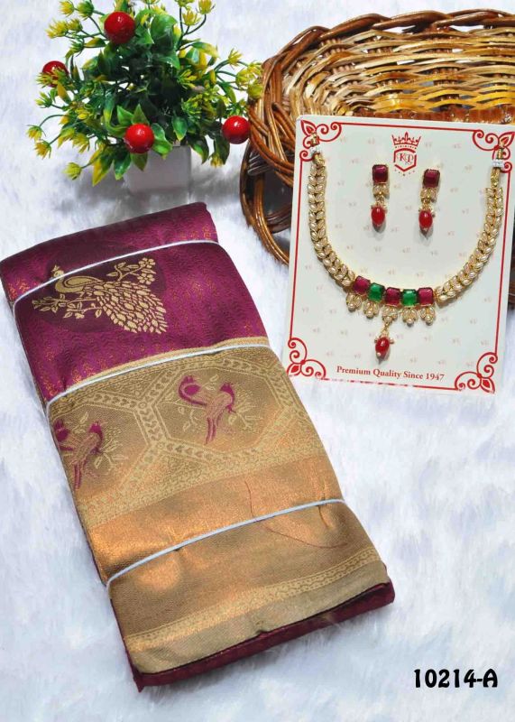 0214-A Claretpurple Color Banarasi Silk Saree