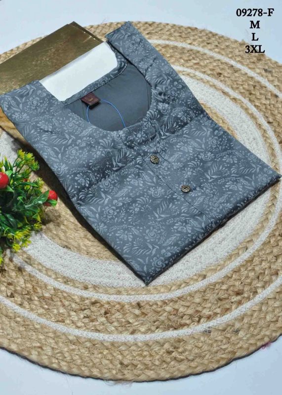 Grey Color Satin Cotton Readymade Kurti